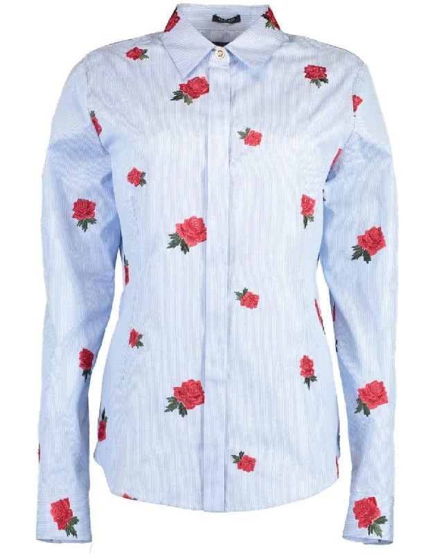 Rose Embroidered Striped Shirt