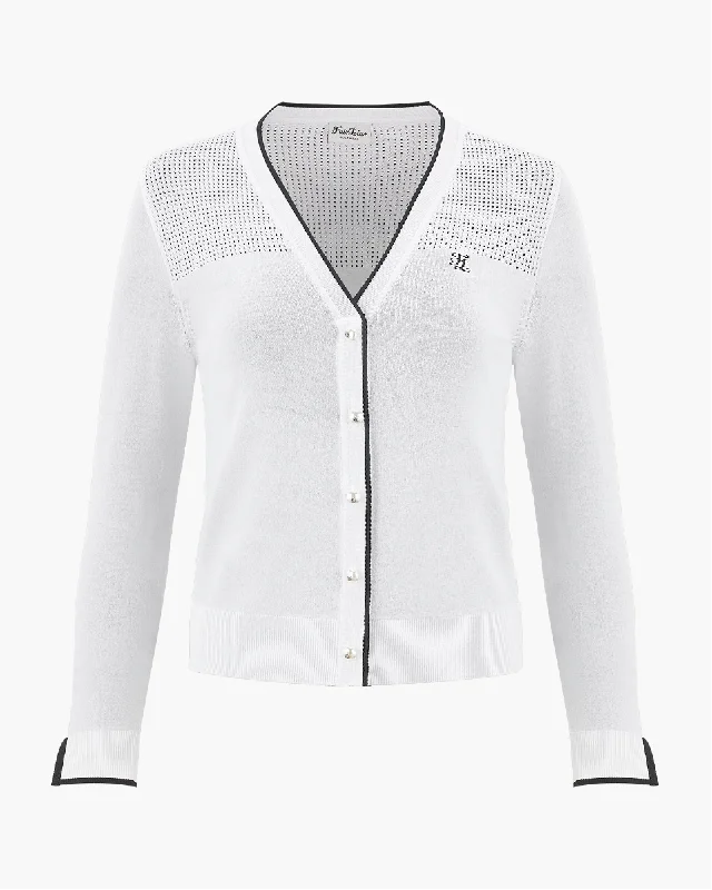 V -neck color scheme line cardigan - White