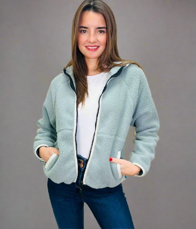 Duck Egg Hooded Sherpa Fleece Top