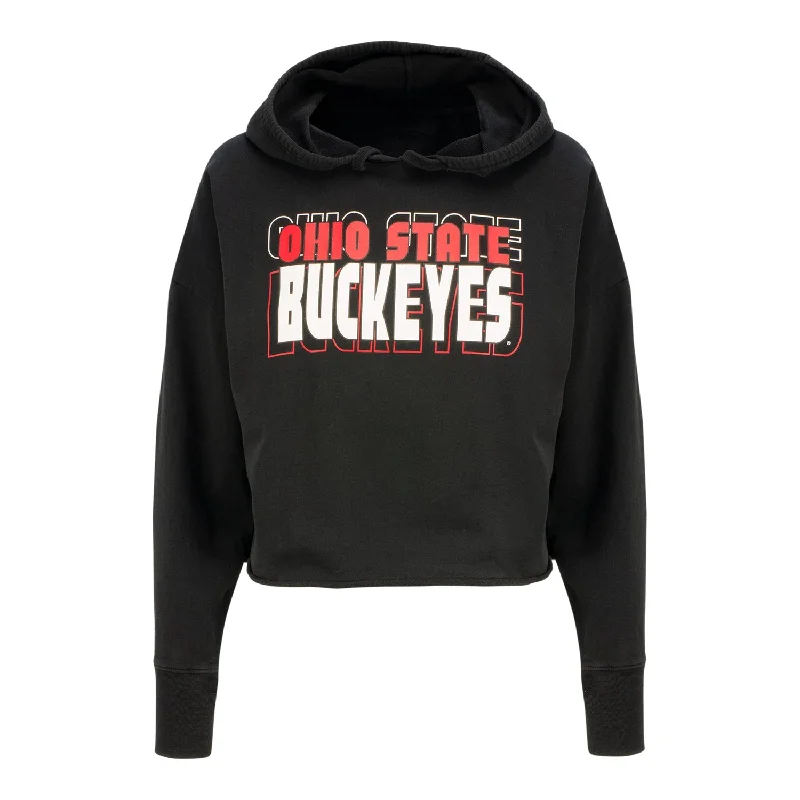 Ladies Ohio State Buckeyes Crop Black Hoodie