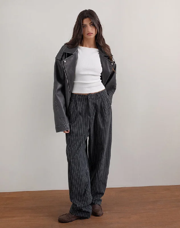 Misha Wide Leg Trouser in Pinstripe Black