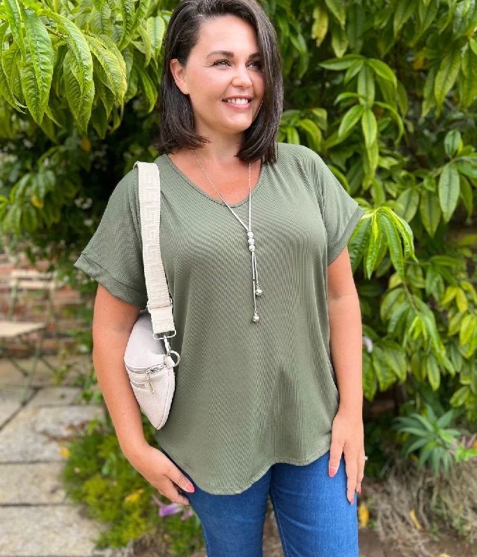 Khaki Ribbed Necklace Top