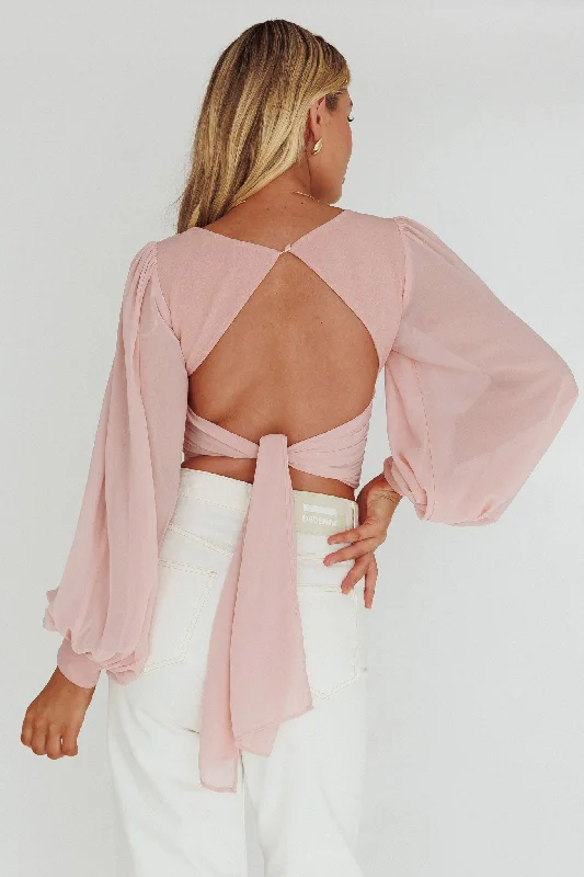 Romance Novel Sweetheart Neckline Open Back Top Blush