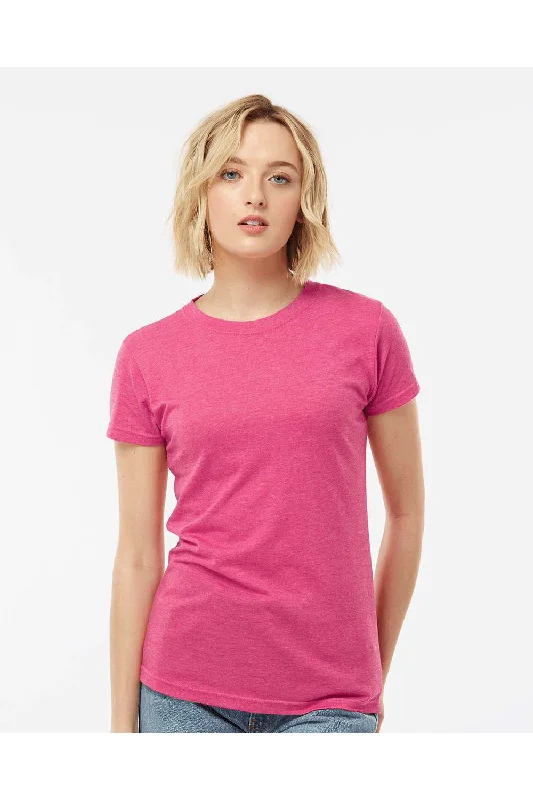 Tultex Womens Poly-Rich Short Sleeve Crewneck T-Shirt - Heather Fuchsia Pink