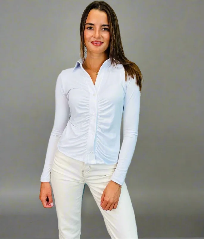 White Charlier Ruched Jersey Shirt