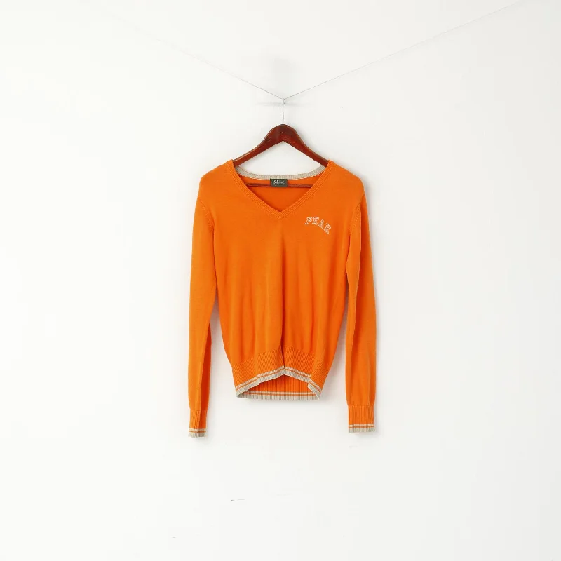 Peak Performance Women M Jumper Orange Cotton V Neck Slim Fit Sweater