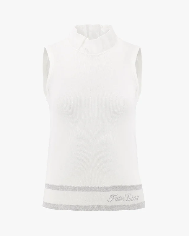 Tulip Collar Sleeveless Knit - White