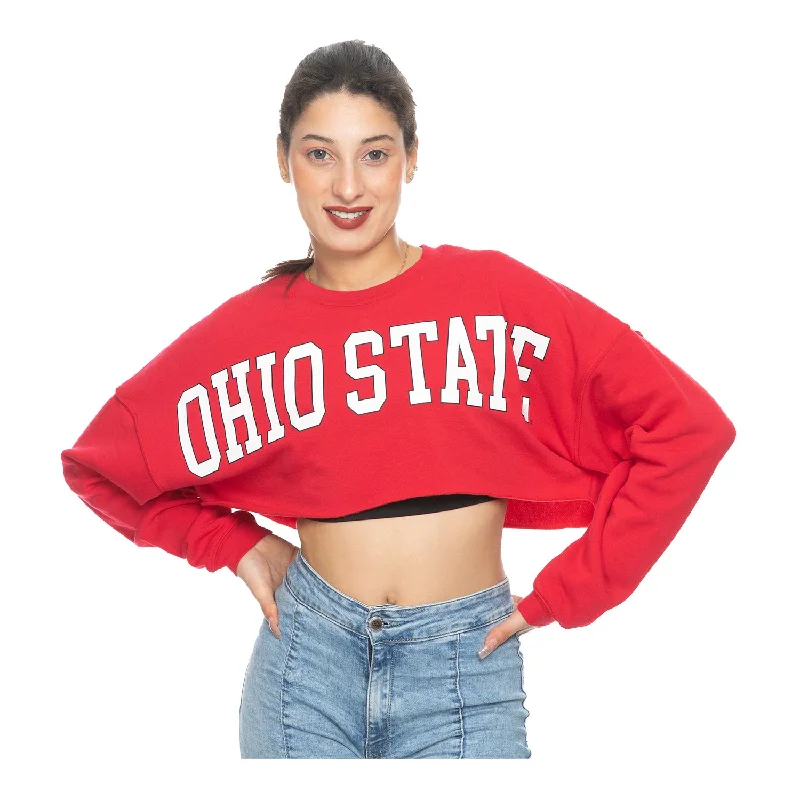 Ladies Ohio State Buckeyes Fleece Uber Scarlet Crew Crop