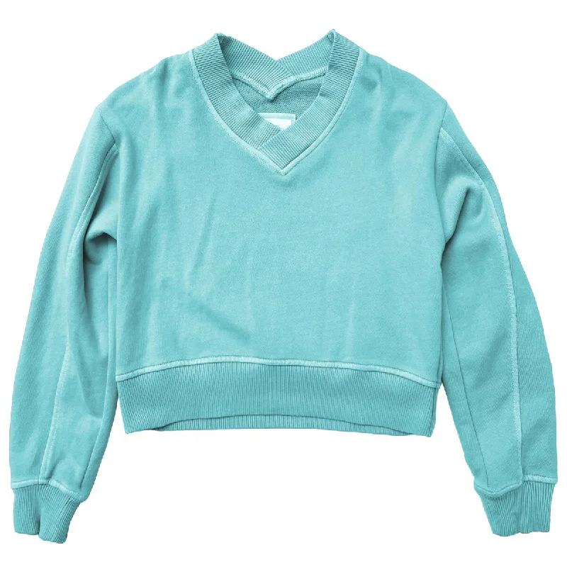 Aqua Blue Double V-Neck Sweat Top