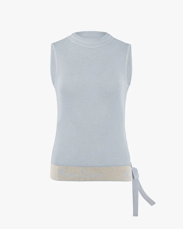 Mesh round neck sleeveless knit - Blue