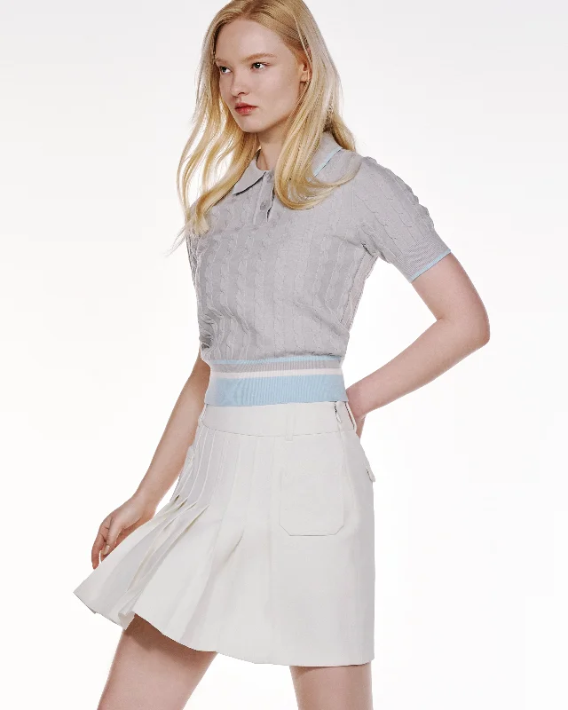 Cable Collar Cropped Knit - Grey