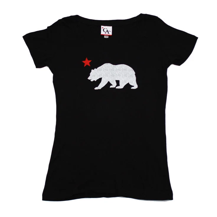 Womens Cali Bear Star T-Shirt Black