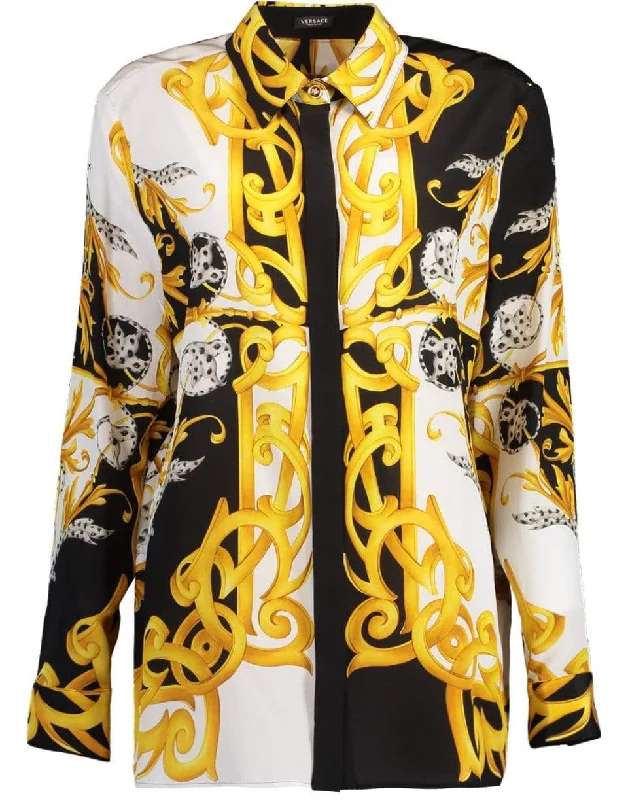 Black and Gold Silk Baroque Print Blouse