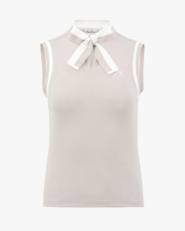 Knitted ribbon point sleeveless top - Beige