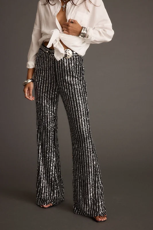 Alicia Black and Silver Striped Sequin Pants