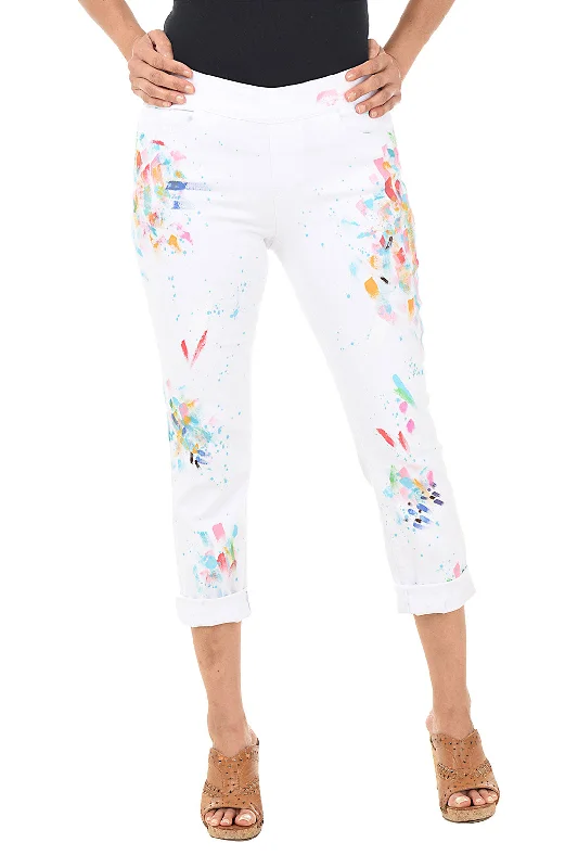 Paint Speckled Pull-On Denim Ankle Pant