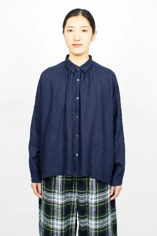 Collar Linen Shirt Navy