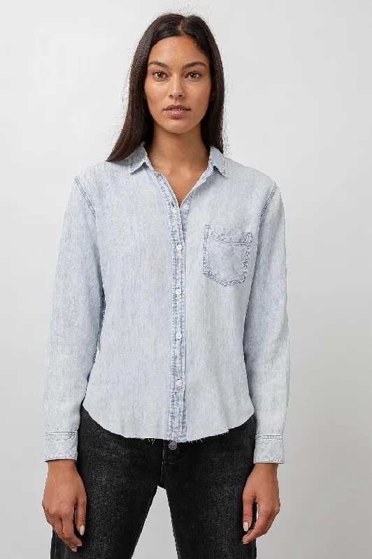 INGRID RAW HEM SHIRT - LIGHT ACID WASH