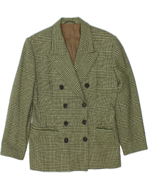 VINTAGE Womens Double Breasted Blazer Jacket EU 38 Medium Green Check