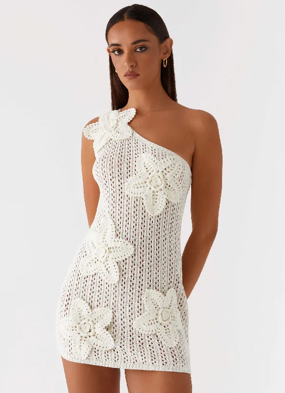 Afterglow One Shoulder Crochet Mini Dress - Ivory