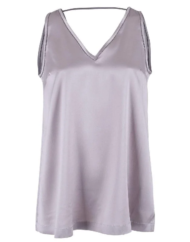 Iris Silk V-Neck Monili Outline Tank