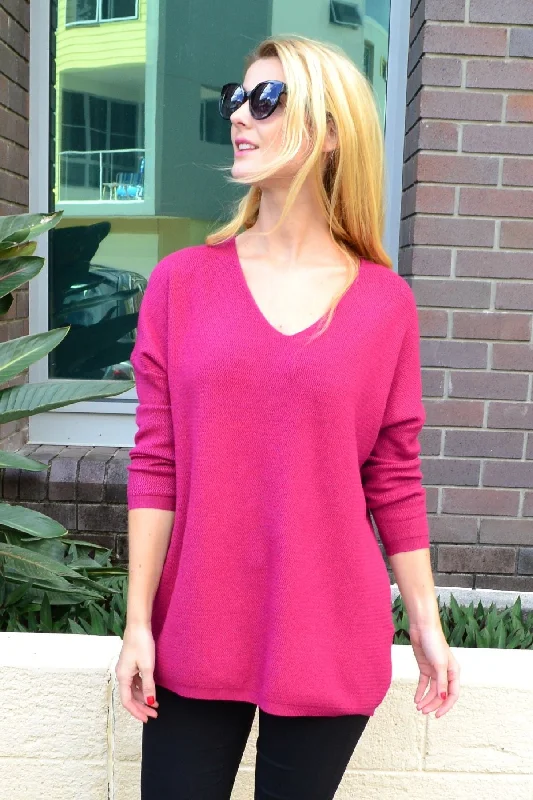 Fuchsia Zig Zag Wool Blend Tunic Jumper