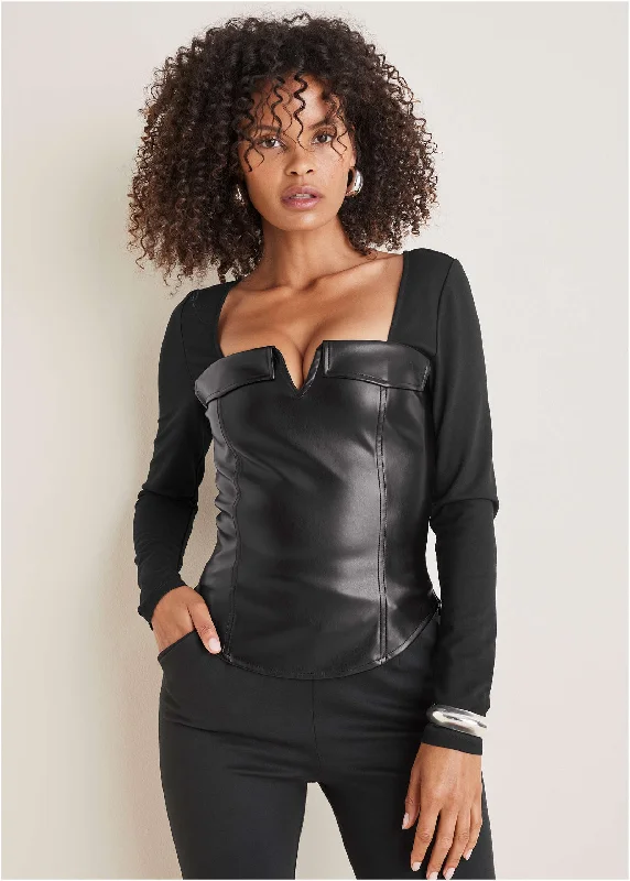 Faux Leather Corset Top - Black