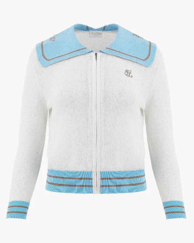 Sailor Collar Mesh Zip-up - White