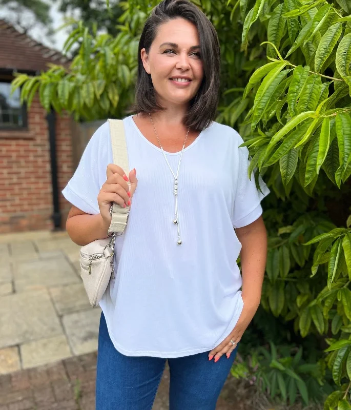 White Ribbed Necklace Top