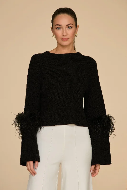 Bella Feather Trim Sweater - Black