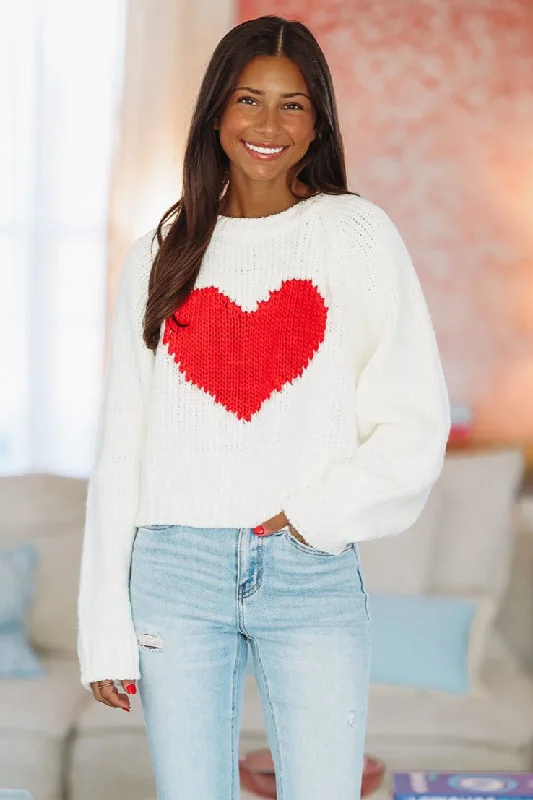 My Heart Crop Sweater - White