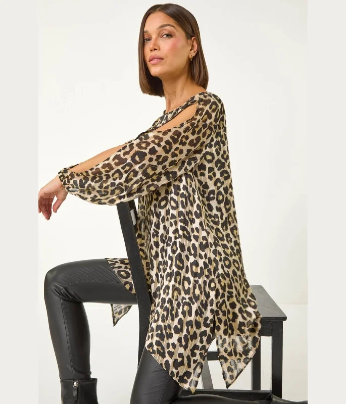 Leopard Print Metallic Tunic Top