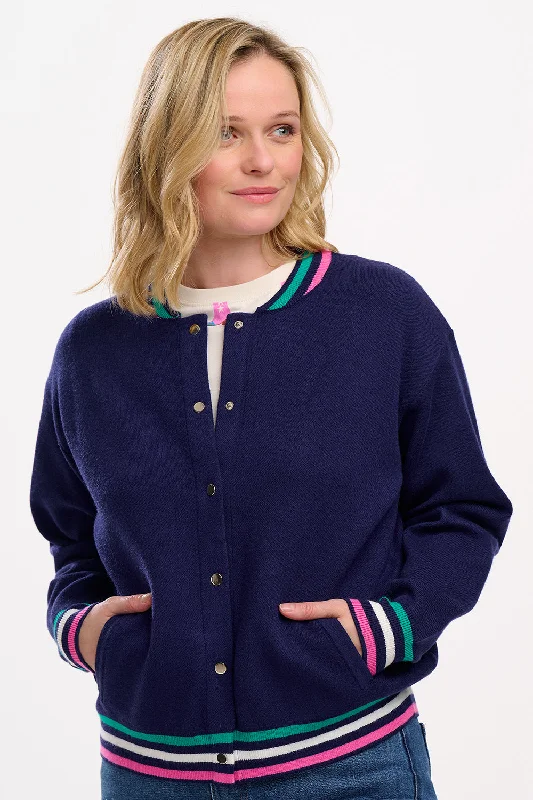 Monay Knitted Bomber - Navy, Sports Stripe