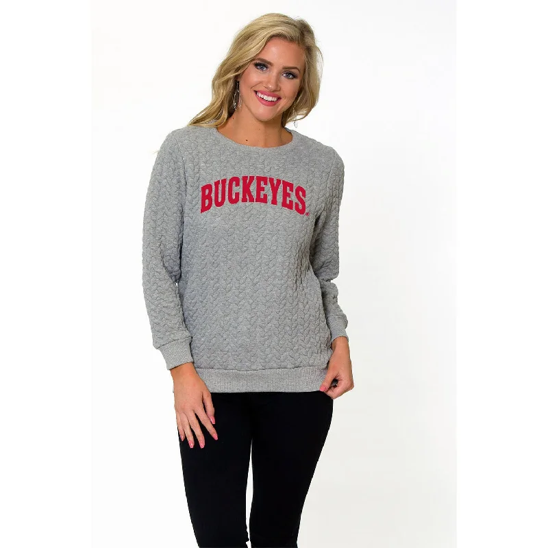 Ladies Ohio State Buckeyes Kinsley Quilted Gray Sweatshirt