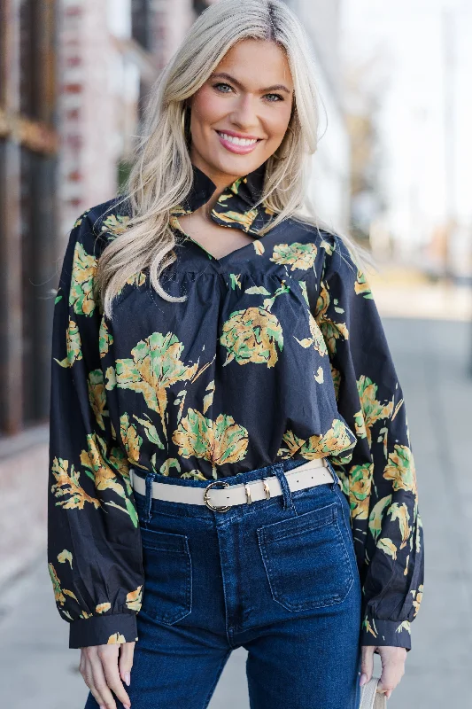 Always With Love Black & Green Floral Blouse