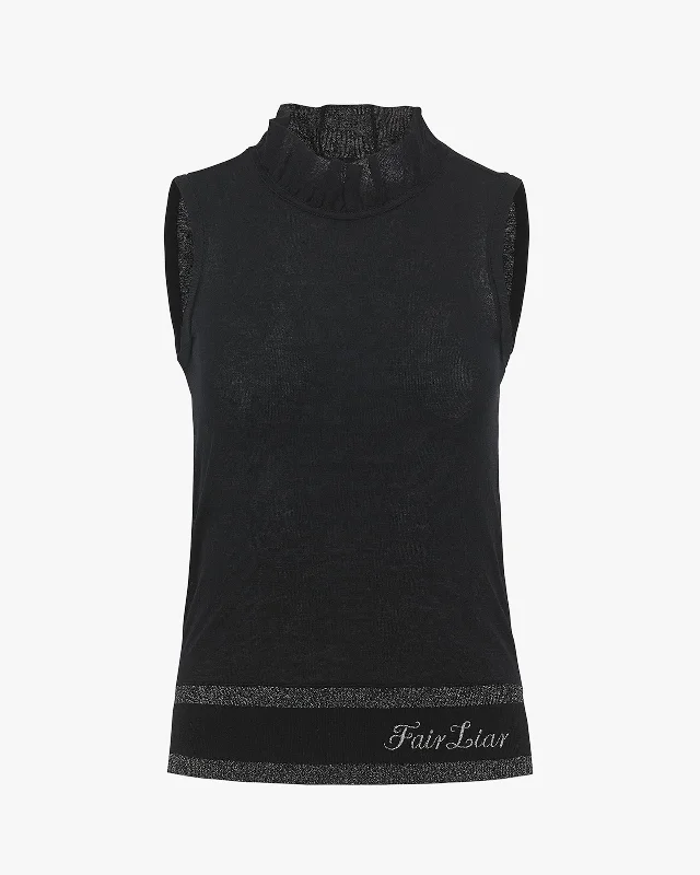 Tulip Collar Sleeveless Knit - Black