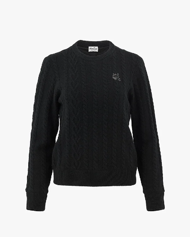 Velvet Ribbon Wool Cable Windbreak Knit - Black