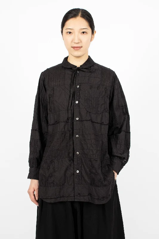 Rounded Collar Shirt Black Patchwork