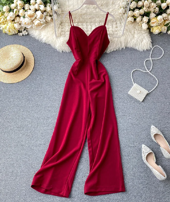 Simple sleeveless jumpsuit wide leg jumpsuit     S130