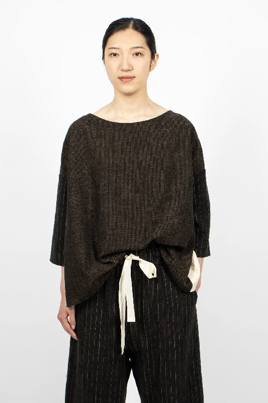 12_135 Patch Boatneck Tunic Coffee/Natural/Pinstripe