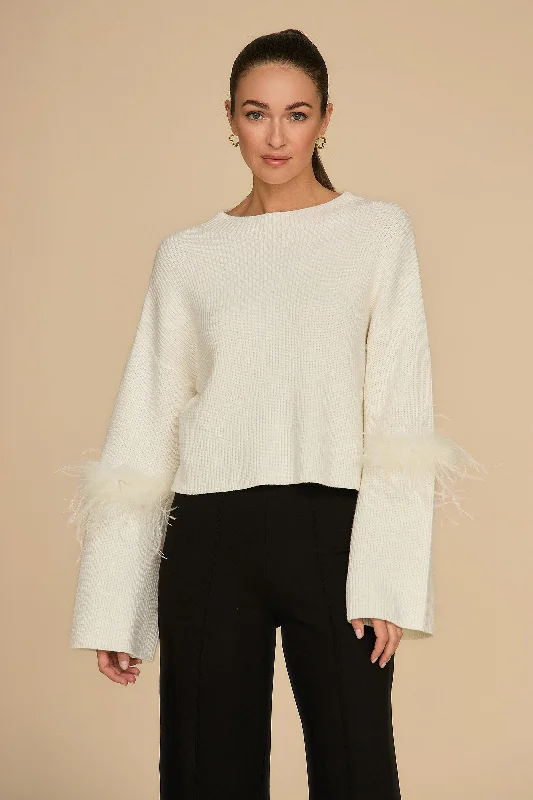 Bella Feather Trim Sweater - Pearl