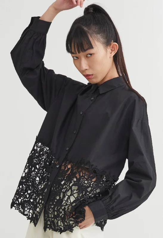 Oriental Lace Button Down Blouse