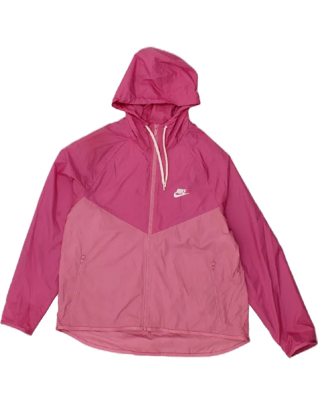 NIKE Womens Hooded Rain Jacket UK 16 Large Pink Colourblock Polyester