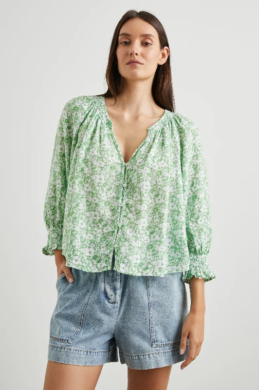 MARIAH TOP - GREEN TEXTURE FLORAL