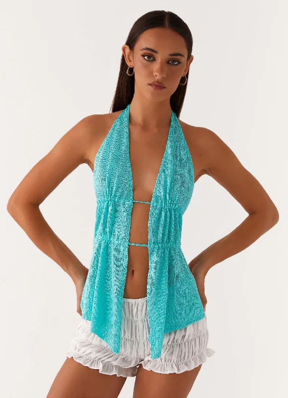 Callie Ruched Halterneck Top - Turquoise