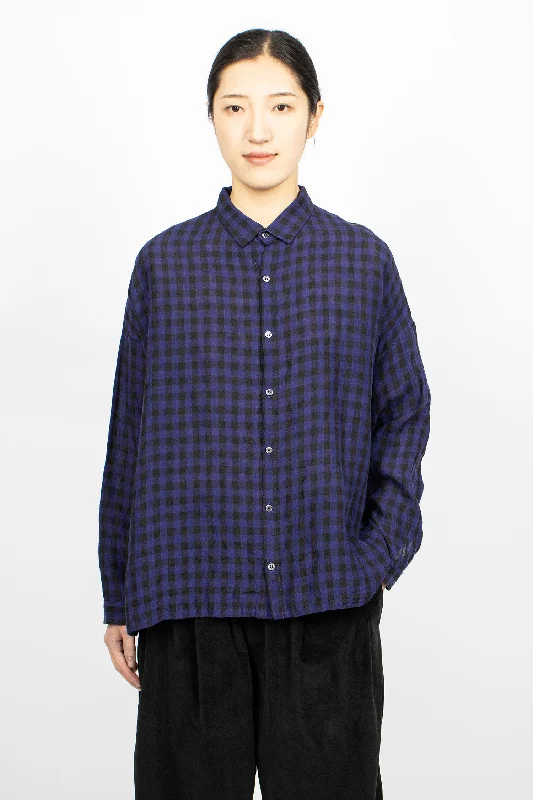 Linen Gingham Check Shirt Navy