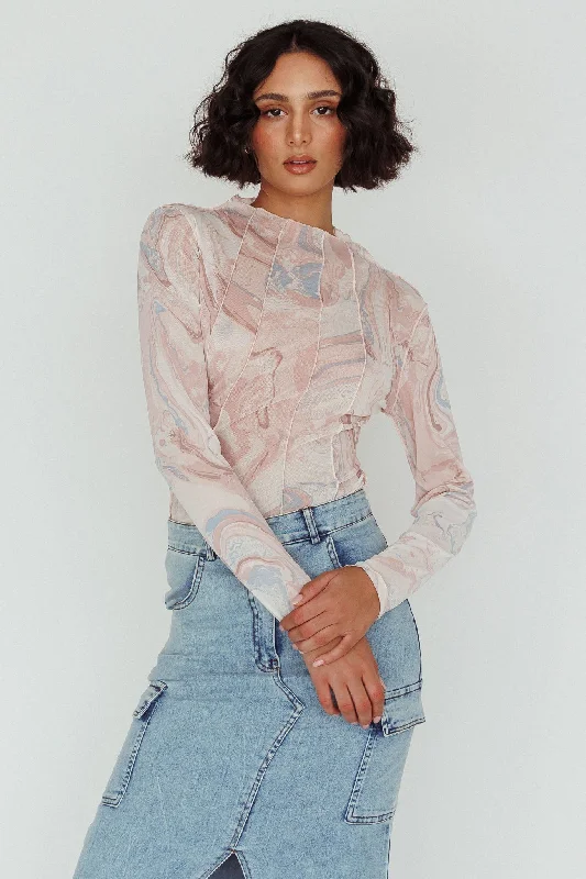 Madrid Long Sleeve Mesh Top Pink Multi