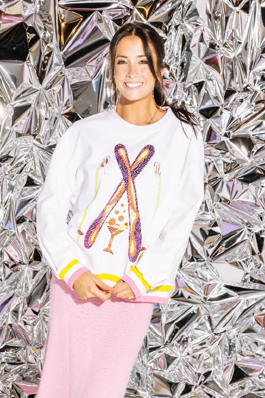 White Rhinestone Crossing Ski & Cocktail Sweatshirt