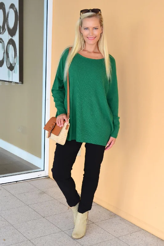 Green Super Soft Ribbed Wool Blend Tunic Jumper